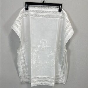 Antique two piece monogrammed handkerchief‎ or table topper